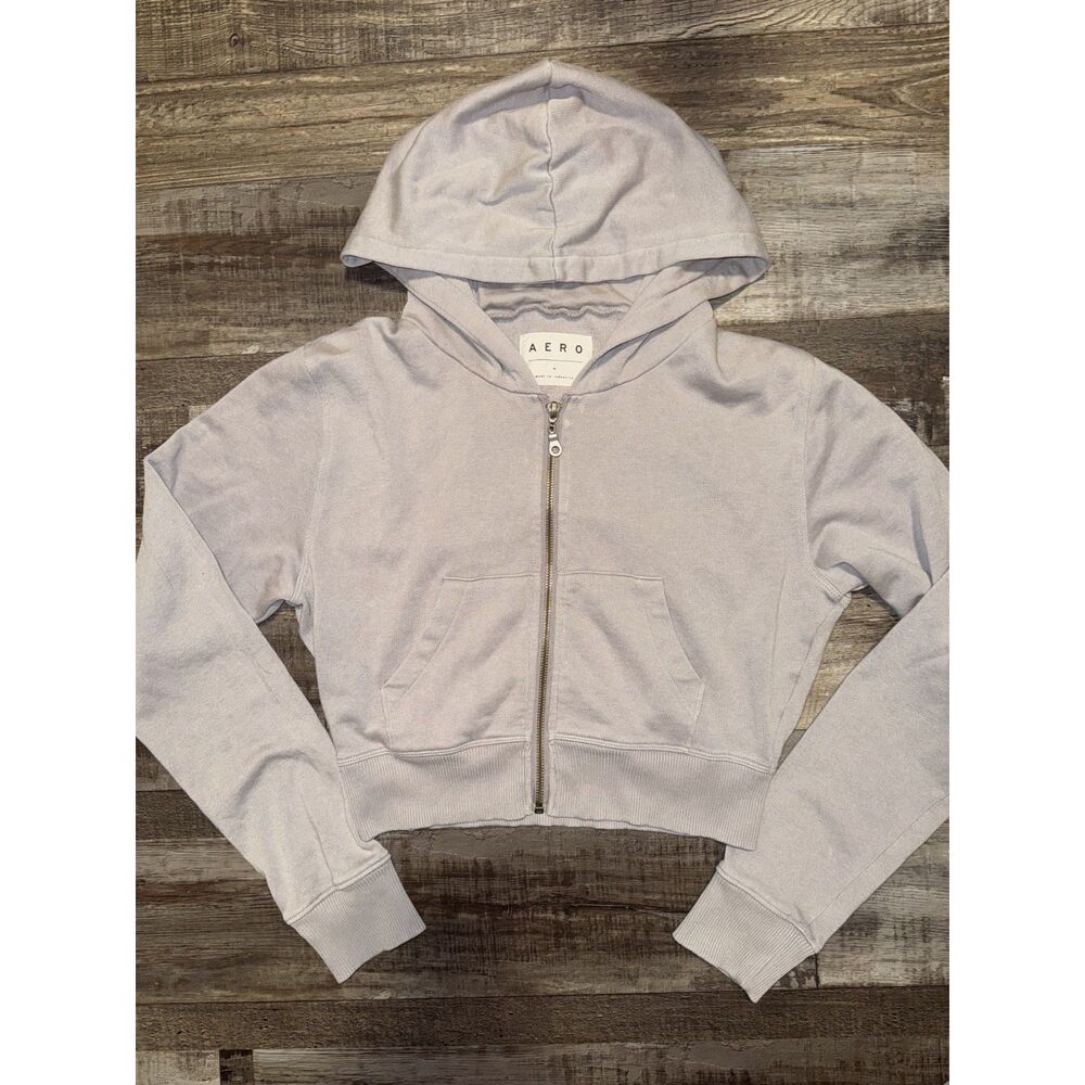 Aeropostale Purple Cropped Full-Zip Hoodie- Size Medium